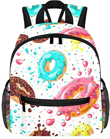 VAPOKF Leichter Schulrucksack, Kleinkind-Rucksack, kleine Reise-Umhängetasche für Jungen, Mädchen, Kinder, Schokolade, Erdbeere, Heidelbeere, Zitrone, Donuts, multi, 25.4x10x30 CM/10x4x12 in