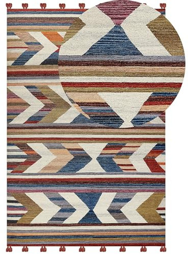 Beliani Kelim-Teppich Wolle bunt 200 x 300 cm handgewebt geometrisches Muster Mrgashat
