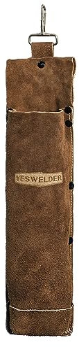 YESWELDER Flammhemmende Rindsleder Schweißstab Halter,Verdickte Elektroden Rod Tasche,Tragbare Schweißen Elektrode Lagerung Kann