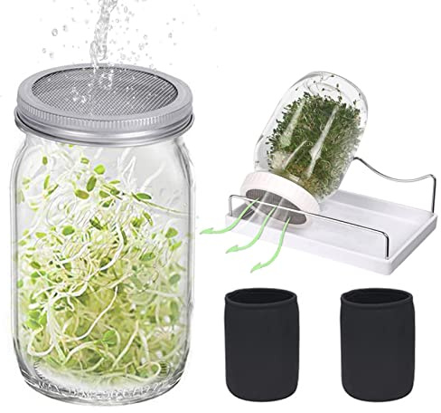 Facynde frögroddburkar, 2 950 ml groddda glasburksset – groddningsglas jasr groddningskit med mörkläggningshylsa för odling av broccoli, alfalfa och mungbönor (frön ingår inte)