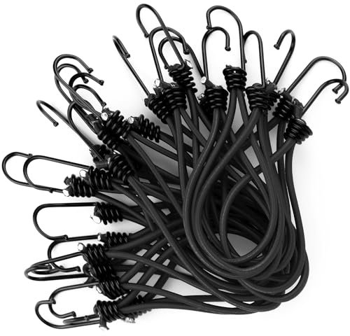 25 Spanngummis mit Haken in Schwarz | Expander Befestigung für Planen, Banner, Anhänger, Zelt, Trampolin usw. | Gummi-Spanner Universal