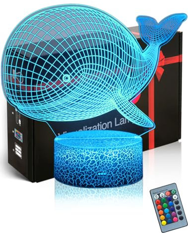 DAHEYMA Wal Form 3D Stimmungslampe Illusion 16 Farben ändern Ozean Fisch LED Nachtlicht mit Fernbedienung, Geschenke für Urlaub, Home Bedrom Zimmer Dekor Tischlampe