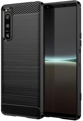 Jhxtech Hülle für Sony Xperia 5 IV, ultradünne Handyhülle mit Stoßdämpfung aus Karbonfaser TPU Gummi Schutzhüllen für Sony Xperia 5 IV Schwarz