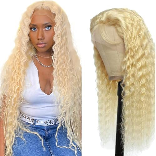 Hxxcoup Echthaar Perücke für Damen Perücken Blonde Glueless Wig 13x4 Lace Front Wig Human Hair Wig 613 Honey Blonde Wig Glueless Wig 100% Brazilian Remy Hair Wig Pre Plucked with Baby Hair 24 Zoll