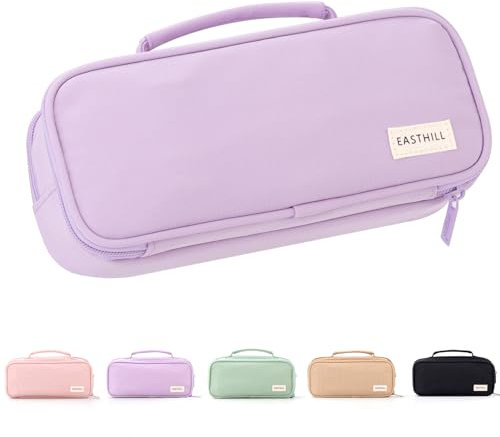 EASTHILL Large Capacity Pencil Case Pen Pouch Organizer Canvas Pencil Bag with Handle School Supplies for Teen Girls-Purple