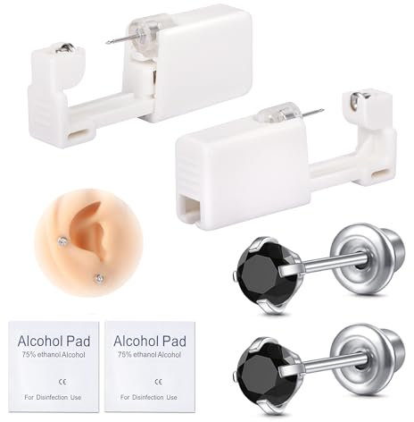 AVYRING Ohr-Piercing-Pistole Kit, selbst Einweg-Ohr-Piercing-Kit 316L chirurgischem Edelstahl mit kubischem Zirkoniumdioxid, zu Hause selbst Ohr-Piercer Kit Werkzeug mit 4mm schwarz CZ Stud