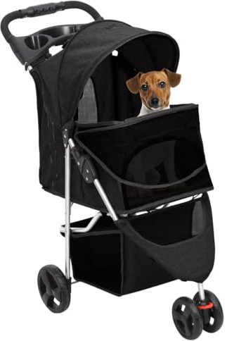 FENLAX Hundewagen Faltbar Schwarz Oxford-Gewebe 80x46x98 cm Hundebuggy für Kleine Hunde Wagen für Katzen Katzenwagen für Draußen Wagen für Hunde Haustier-Buggy für Hunde und Andere Haustiere