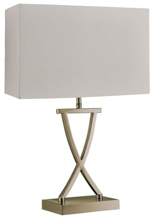 Licht-Erlebnisse Tischlampe Stoff Metall 48,5 cm hoch E14 in Messing Antik Weiß Modern Tischleuchte Wohnzimmer Nachttischlampe Schlafzimmer