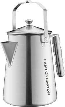 Campingmoon Camping Kettle, 1.5L 304 Stainless Steel Open Fire Coffee Pot,Folding Hangable Outdoor Stovetop Kettle for Camping Hiking Fishing Backpacking Trekking