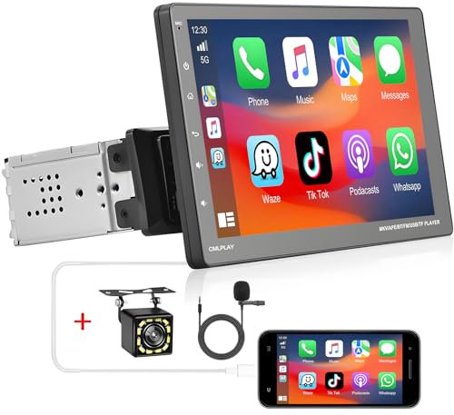 Podofo A-pple Carplay Autoradio Android Auto Radio, Schermo IPS Staccabile da 9 Pollici, Autoradio Stereo DIN Singolo con i-Phone e Android Mirror Link/Bluetooth/SWC/FM/AUX/EQ + Telecamera Posteriore