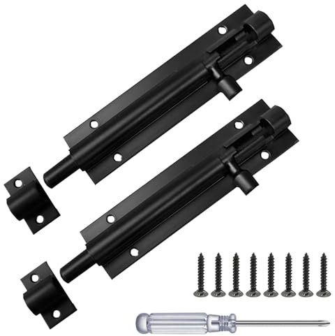 2 pcs Door Lock Bolts Shed Door Tower Bolt Heavy Duty Black Door Bolt Latch Slide Barrel Door Bolt Security Lock Latch with Screws for Internal Door Shed Bathroom Toilet Shed (Black, 4inch)