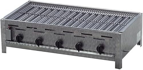 BSR-Grillen 5-flammiger Profi Gasgrill aus Edelstahl, stufenlos regelbar, Gasbräter, Gastrogrill, Gastrobräter mit Gasschlauch und Druckminderer (20 kW | verchromter Grillrost)