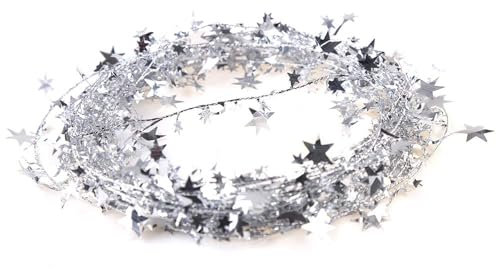 SULOLI Folien Stern Girlande, 7.5 Meter Lametta, Glitzer Draht für Party Weihnachten Karneval (Silber)