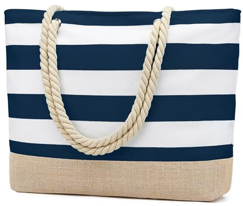 oscaurt Strandtasche XXL Familie Shopper Tasche Damen Badetasche Wasserdicht Umhängetasche Beach Tote Bag mit Reißverschluss Faltbare Reisetasche Sporttasche Travel Bag (Dunkelblau)