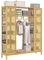 HOMCOM Armoire penderie en Bambou Armoire de Rangement avec 2 Portes coulissantes, étagères Ouvertes et Tringle pour la Chambre à Coucher, 145 x 35 x 165cm, Finition Bois Naturel