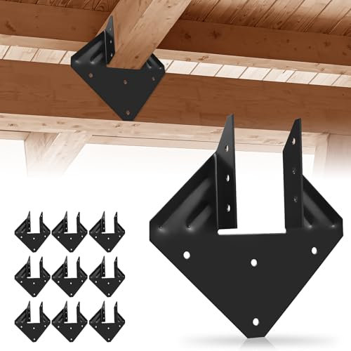 KNOPPOW Black Hurricane Tie for Roofing Trusses Wood Timber Connection, Rafter Tie Brackets Connectors for Hurricane Truss Hangers, Joist Hanger, Hurricane Clips (10PCS)