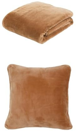 Gözze Premium Cashmere-Feeling Decke und 2er Set Cashmere-Feeling Kissen, 130x170 cm + 50x50 cm, Farbe: Sand