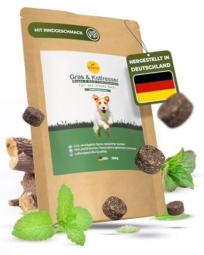 KUNTO® Gras- und Kotfresser Drops für Hunde zum Magenschutz - unterstützt die Verdauung und hilft gegen Sodbrennen - mit Rindfleischgeschmack - hohe Akzeptanz - mit natürlichen Kräutern (1x350g) - NEU