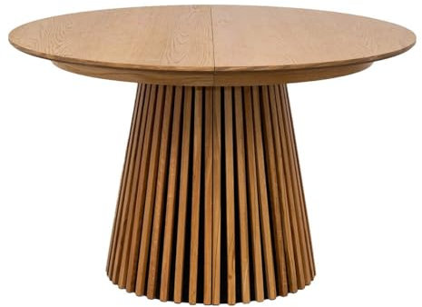 AltoBuy Dublin - Table Extensible Ronde Pied Central Relief MDF Placage Chêne Clair