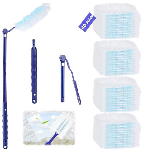 50 Stück staubmagnet nachfüllpack für swiffer,Staubmagnet für Swiffer mit 1 Griff,staubwedel nachfüllpack für swiffer,staubmagnet teleskopstange für swiffer für Zuhause Schule Büro (Blau-50)