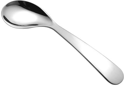 Cuchara de aprendizaje de bebé, cuchara de alimentación de acero inoxidable 304, suministros de alimentación de bebé, mango no deslizante, suave en las encías y dientes del bebé, 13.5x3x1cm ideal para