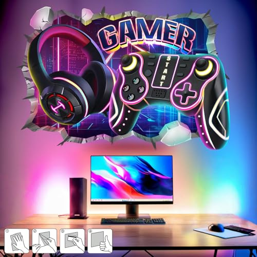 Gamer Wandaufkleber für Kinder Jungen: Abziehen und Kleben Coole Gaming Videospiele Wandtattoo - Wanddekoration Kunst Kinderzubehör Alter 1-12 Jahr