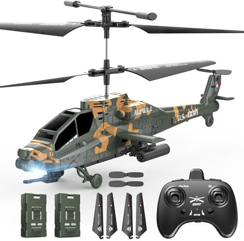 DEERC Apache RC Helicopter for Adults & Kids, 2.4GHz Military Remote Control Helicopter, 2 Batteries, 26 Mins Flight, LED Lights, Altitude Hold, One-Key Take Off, Indoor Friendly, Gift for 8-12 Boys