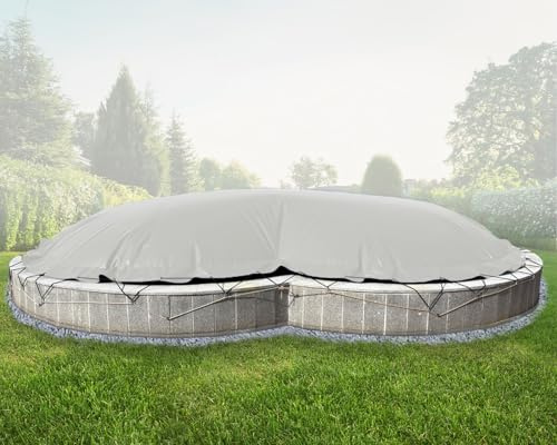 ANKO PLANEN Aufblasbare achtform Poolabdeckung für den Winter - aus 680 g/m² (1360g/m²) PVC Plane - stabile Winter Abdeckung (Lichtgrau RAL7035, Poolinnenmaß: 6,25m x 3,60m)