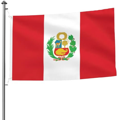 Bandera de Perú - Bandera de doble cara de 5 x 8 pies, pancarta decorativa resistente para exteriores y jardín