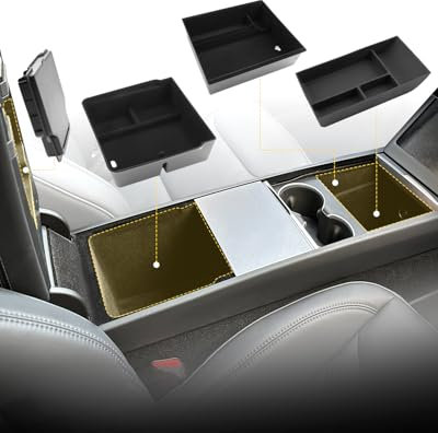 LFOTPP organiseur de console centrale pour Tesla Model Y Juniper 2025 2026 - Accoudoir boîte à gants + boîte de rangement cachée pour console centrale, pour Tesla Model Y Juniper [Lot de 4]