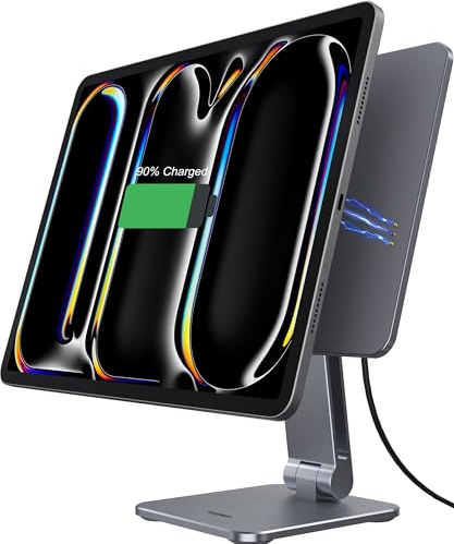 YICOSUN Supporto da scrivania per iPad con ricarica wireless da 18 W, magnetico di precisione, base a ventosa, girevole a 360°, pieghevole, per lavoro/lavoro, solo per iPad Pro 12.9 (M2/M1/4th/3rd) e