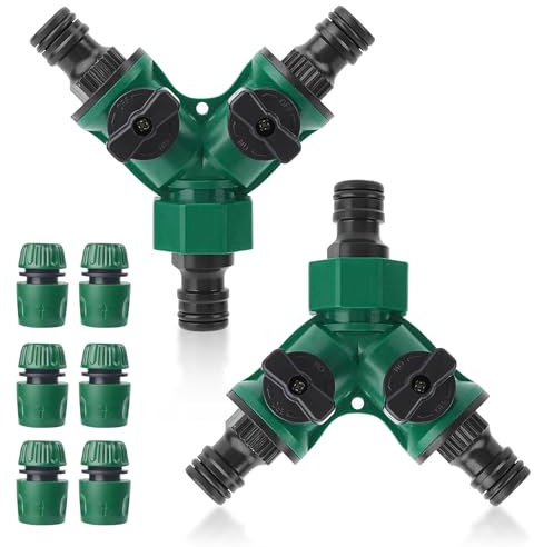 2 Wege Schlauch Rohr Verteiler, Gartenschlauch-Wasserverteiler, 2 Stück 3/4 Zoll 2 Wege Verteiler Wasser mit Ventil, 6 Pcs Schlauchverbinder 1/2 Zoll, für Landschaftsbau, Blumenanbau, Bewässerung