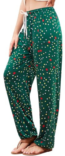 QIANXIZHAN Haremshose für Damen, Hippie-Palazzo-Hose, Boho-Jogger, Yoga-Kleidung mit Taschen, Greenstar, X-Groß