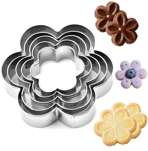 Lot de 5 Emporte Pièces en Forme de Fleur,Emporte Pièces en Acier Inoxydable Forme Fleur pour Gâteaux Mousse Biscuits Adaptées Décoration Noël D'anniversaires Pâques et Moments Amusants avec Enfants