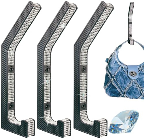 glämfän 3 Garderobenhaken mit Strasssteinen - Luxus Wandhaken im Glamour-Design - Schwarz/Silber - Deko und Kleiderhaken für Flur, Schlafzimmer und Ankleide – 15 mm