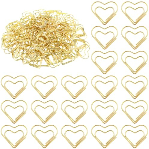 LXUEJIE 150 Stück Büroklammern Herz Gold, Metal Paper Clips Büroklammern Motiv Büroklammer Herz für Hochzeit Deko, Postkarten, Schule Bürobedarf