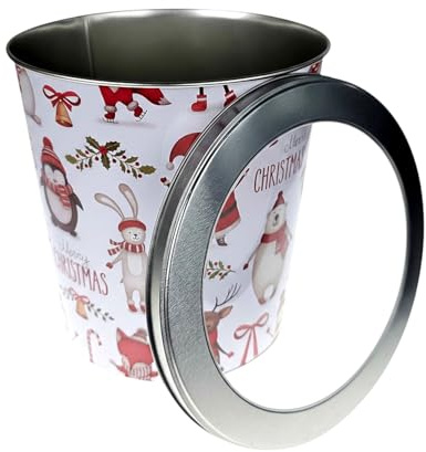 MACOSA EB613-401727 Gebäckdose XL Metall Weiß 23 cm rund Keksdose Aufbewahrungsdose Plätzchen Vorratsdose Weihnachten Blechdose Plätzchenaufbewahrung (Weiß)