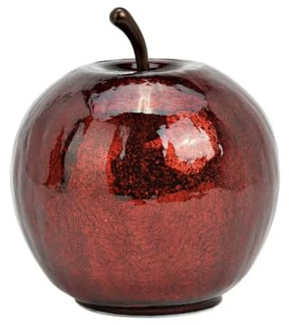 Seyila Home Dekorative Glas Apfel Leuchte mit LED Beleuchtung und Timer (unten), Crackle-Effekt Glas, Metallic, Weihnachtsdeko
