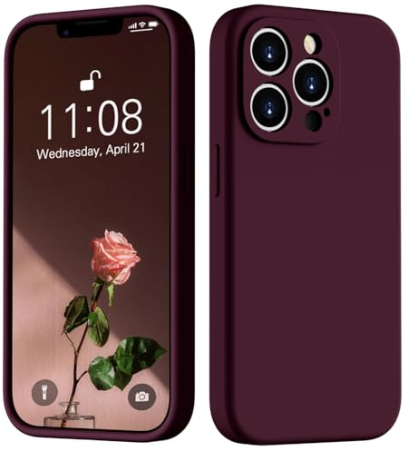 HGH Flüssig Silikon Hülle für iPhone 13 Pro Max, Handyhülle für iPhone 13 Pro Max Hülle Dünn, 3-Schicht-Struktur FallSchutz Case mit Weiches Mikrofaser Futter Matt Hülle 6.7 Weinrot