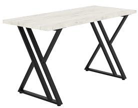 Shefa Line New York Industrieller Schreibtisch & Esstisch, 140 cm, weiße Tischplatte aus Eichenholz-Effekt, Schwarze Stahlbeine mit X-Beinen, moderner Computer aus Holz und Metall, Schreiben,