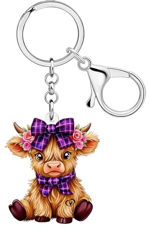 LONYOO Schottische Hochlandkuh Geschenk Acryl Highlander Kuh Schlüsselanhänger Zubehör Hyland Kühe Geschenke für Damen Mädchen Cowgirl Tasche Charms