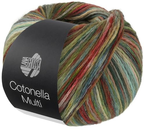 LANA GROSSA Cotonella Multi | Weiches, bedrucktes Kettengarn aus unmercerisierter Pima Baumwolle mit kleinen Glanzlichtern | 75% Baumwolle & 25% Polyacryl | 100g Wolle, Stricken | 270m Garn FB 110