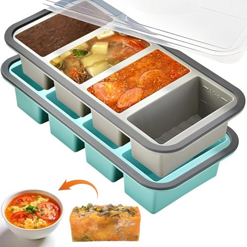 2 Pack Silicone Soup Freezer Moulds, Soup Freezer Containers, Freezer Tray | Ice Cube Tray with Lids & Reinforced Steel Ring Top, for Storing 82ml/150ml Soup, Leftovers, Sauce, Makes 12 3/5-Cup Portions
