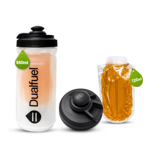 Dual Fuel 550ml Sports Bottle – Cycle Water Bottle with Gel Storage | Dual-Chamber, Switchable Hydration & Gel System, Leak Resistant for Cycling, Triathlon & Other Endurance Sports