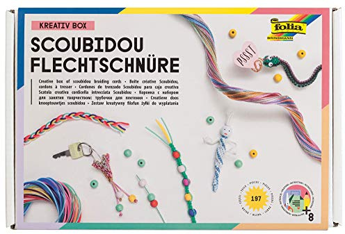 folia 73019 - Kreativ Box Scoubidou Flechtschnüre, Bastelset mit 197 Teilen inkl. Anleitung - zum Gestalten individueller Scoubidous und Armbänder