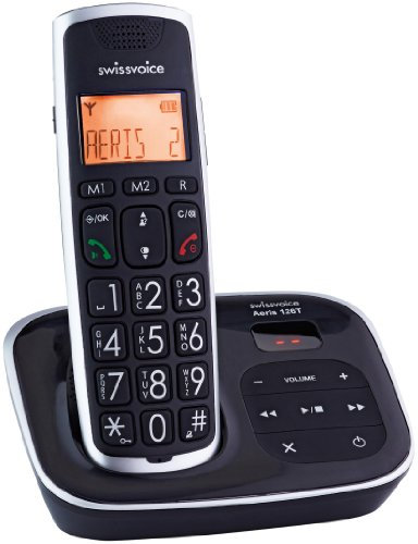 Swissvoice Aeris126T Schnurloses Analog-Groß-Tastentelefon (DECT) mit Anrufbeantworter im ergnomischen Design - FullEco-Mode