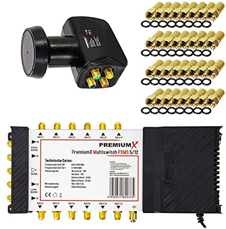 Premium X Multischalter Set 5/12 Multiswitch Quattro LNB 32x F-Stecker, Satverteiler 1 SAT für 12 Teilnehmer HDTV FullHD 4K UHD 8K