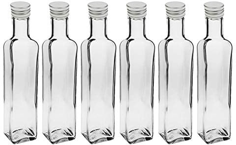 hocz 12 leere GlasflaschenMaraska & ETIKETTEN 500 ml incl. Schraubverschluss, Eckig, zum selbst Abfüllen Likörflasche Schnapsflasche Silber