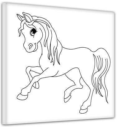 Pferd im Galopp - Ausmalbild auf Leinwand, aufgespannt auf Rahmen - Quadrat-Format - 50x50 cm