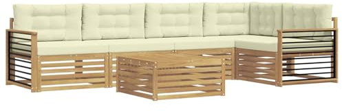 vidaXL Outdoor-Sofagarnitur mit Kissen 6 pcs Weiß und Creme Polyester, Patio Ecksofa, modernes Lounge-Set für draußen, wetterfestes Gartenmöbel für die Terrasse, Bequeme Sitzgelegenheit